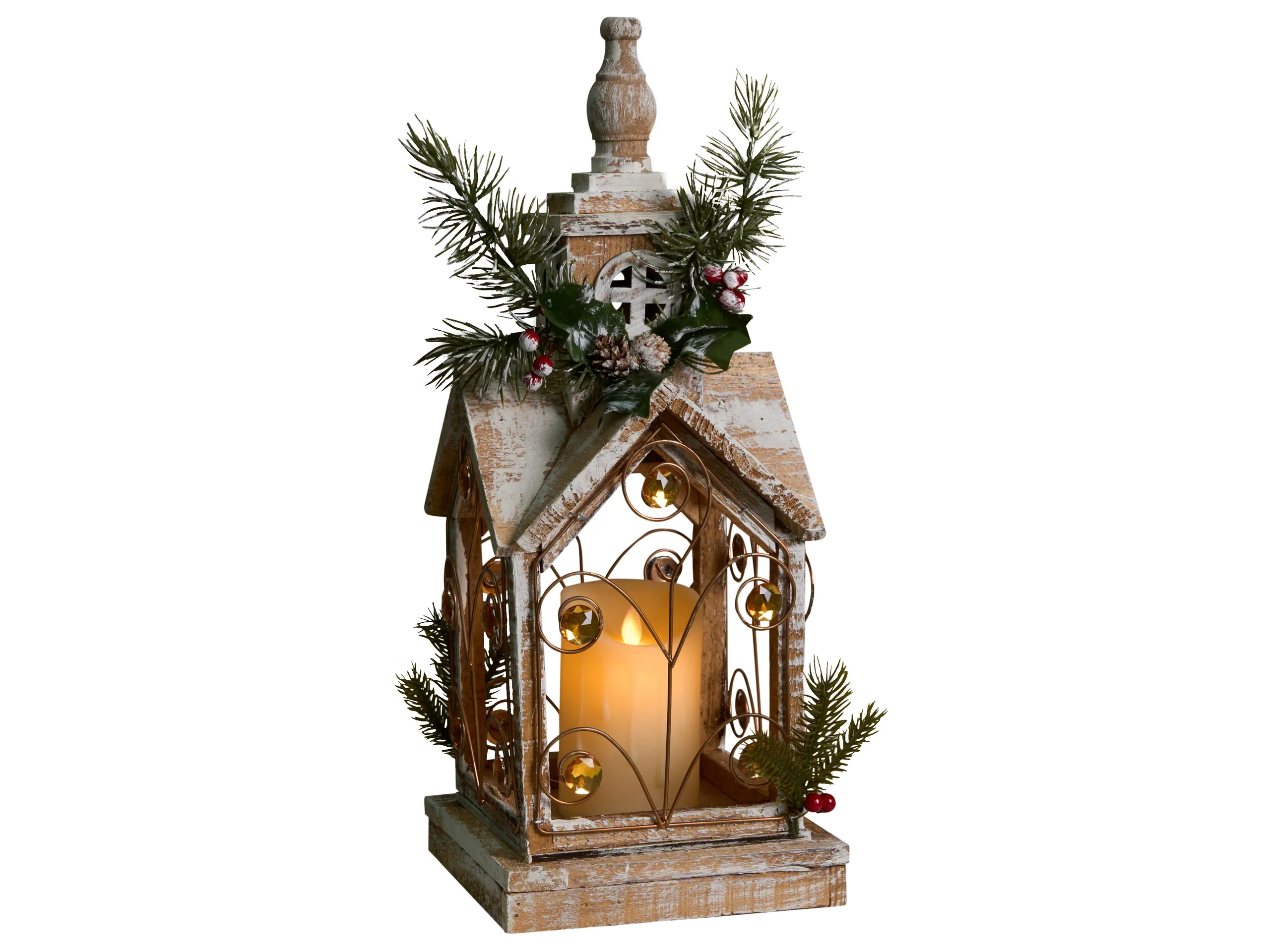 LED Lantern SYVANSI  Christmas Motif 46 cm Light Brown
