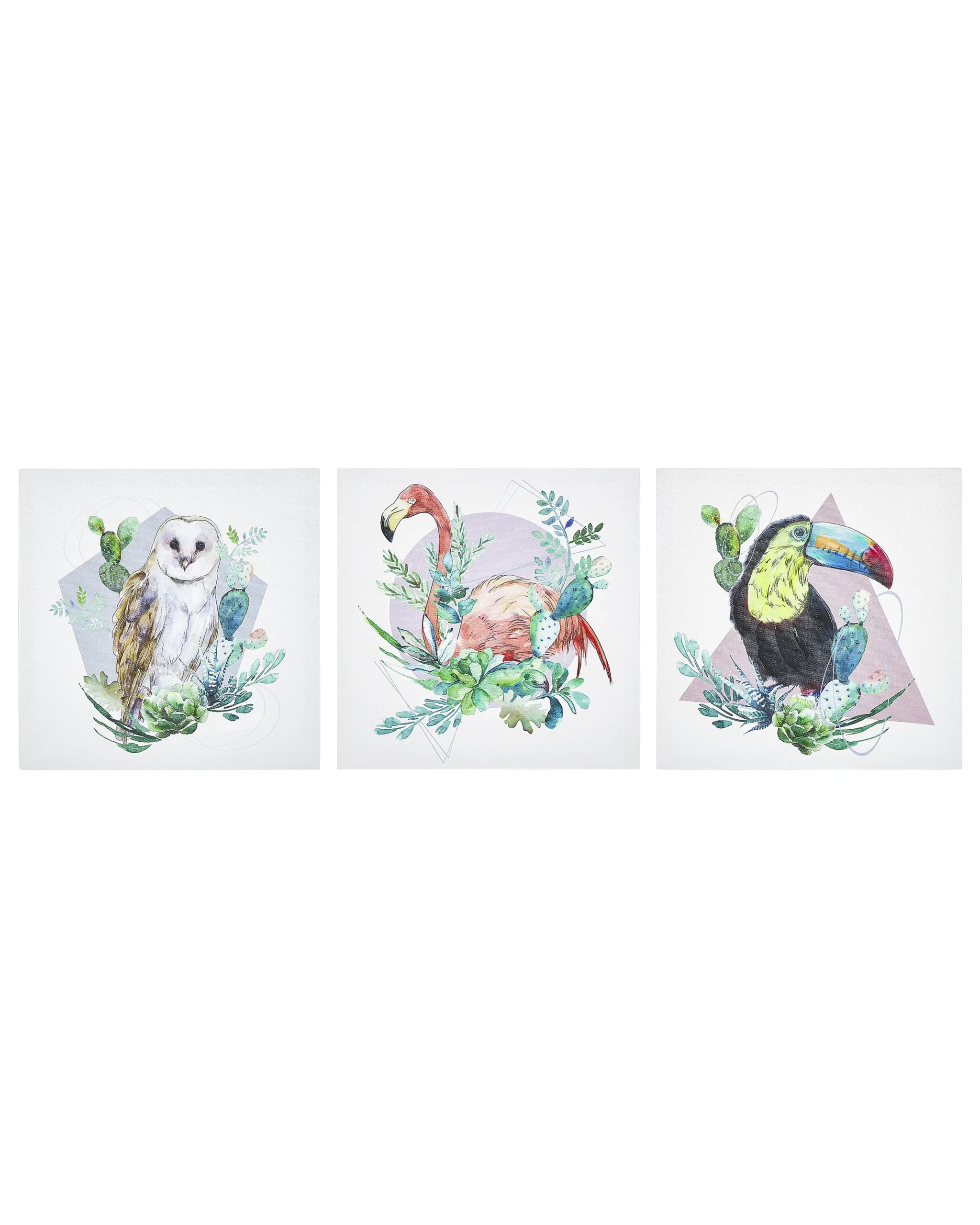 Set of 3 Canvases MENAKA  Animal Motif 30 x 30 cm Multicolour