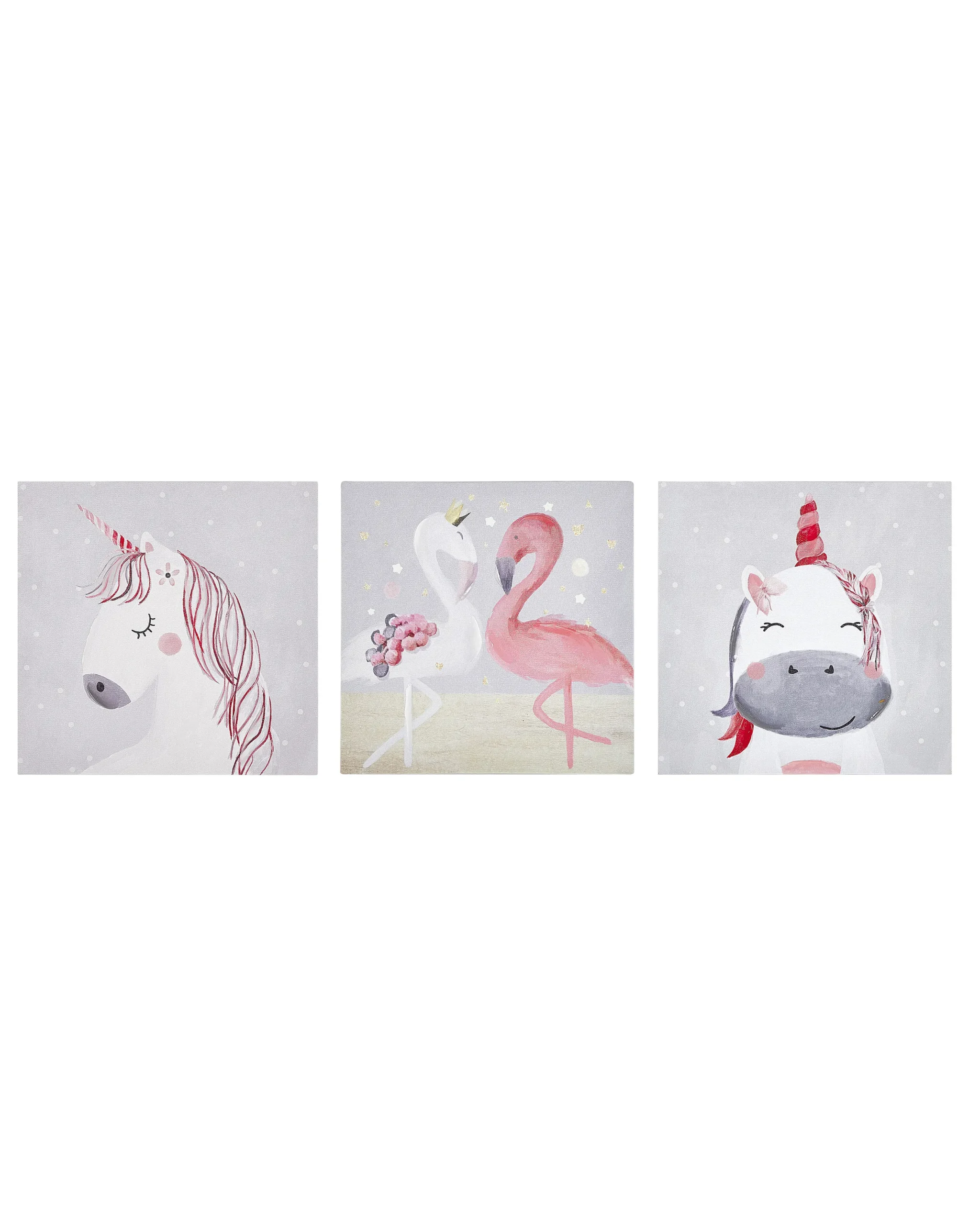 Set of 3 Canvases TIMIA  Animal Motif 30 x 30 cm Grey